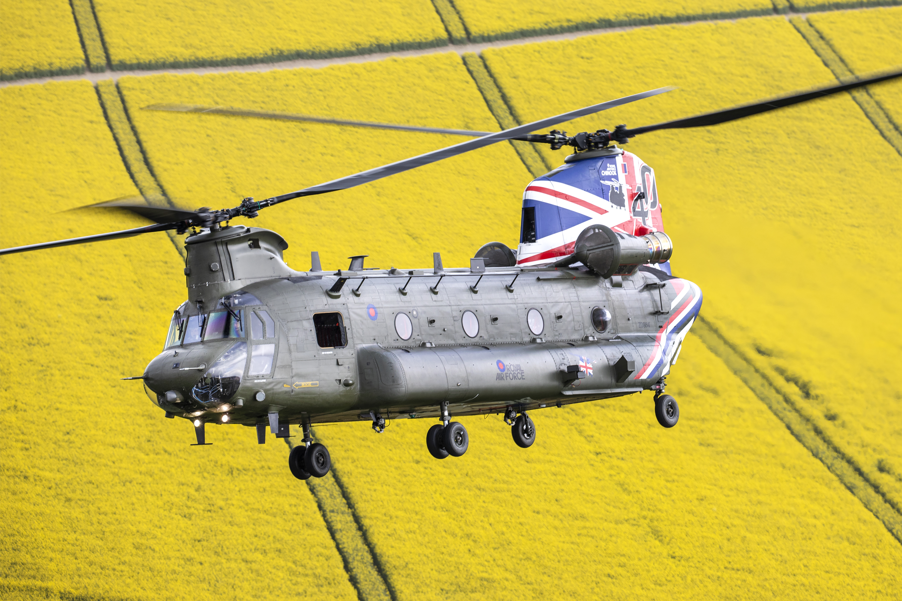 Chinook with union jack painting.